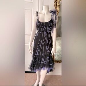 Vintage Tadashi Purple and Black mesh floral party dress